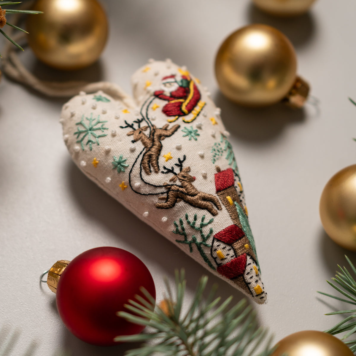 Santa’s Sleigh Christmas Heart Ornament Embroidery Pattern PDF