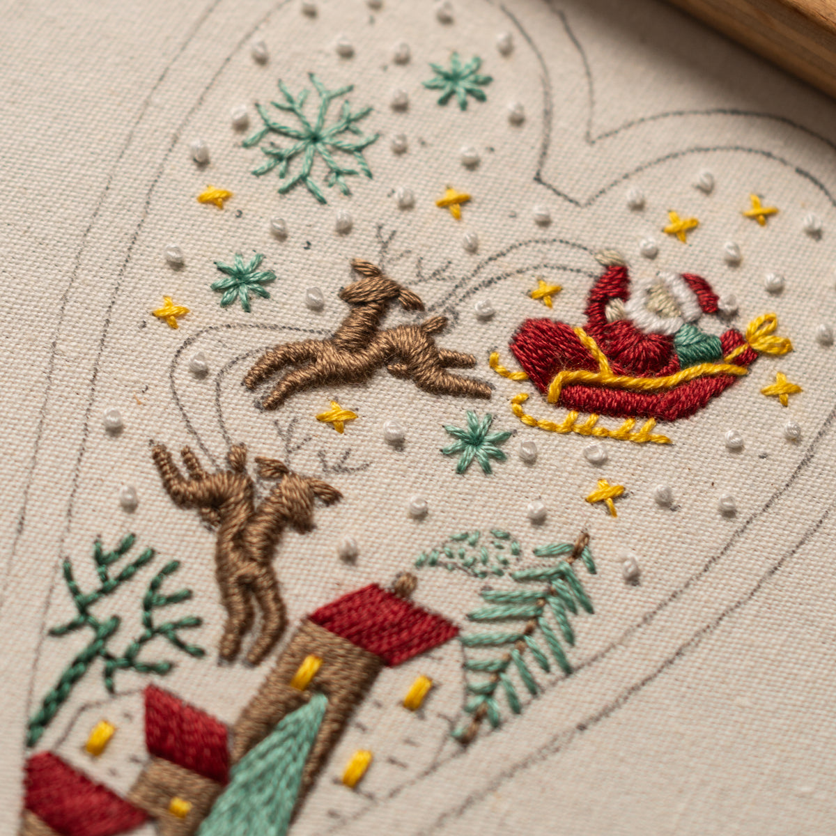 Santa’s Sleigh Christmas Heart Ornament Embroidery Pattern PDF