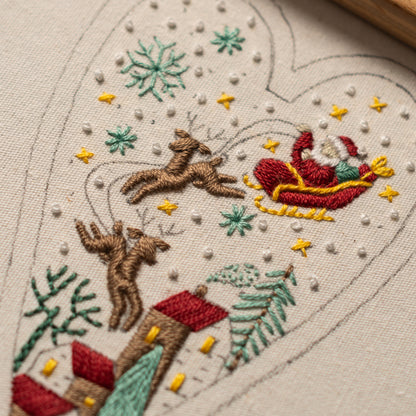 Santa’s Sleigh Christmas Heart Ornament Embroidery Pattern PDF
