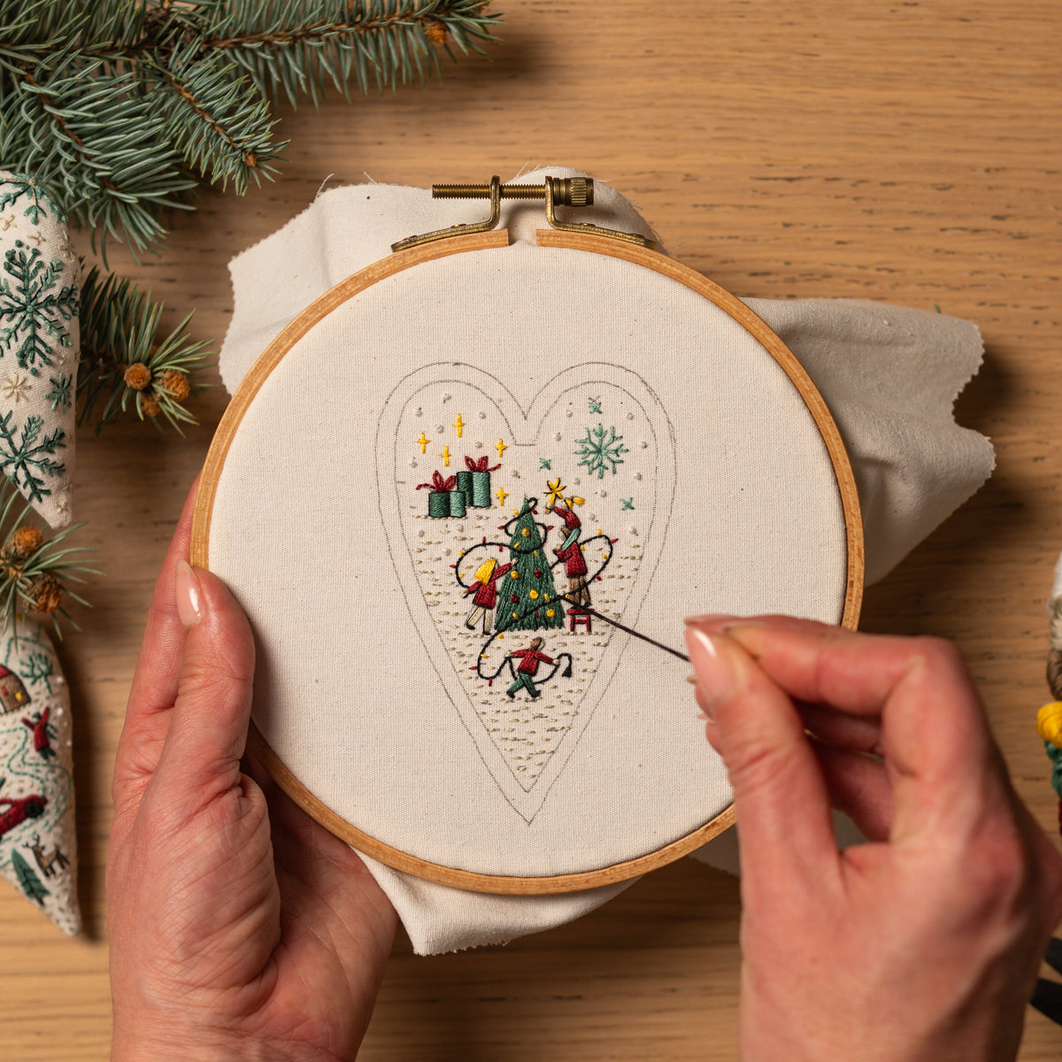 Decorating the Christmas Tree Heart Ornament Embroidery Pattern PDF