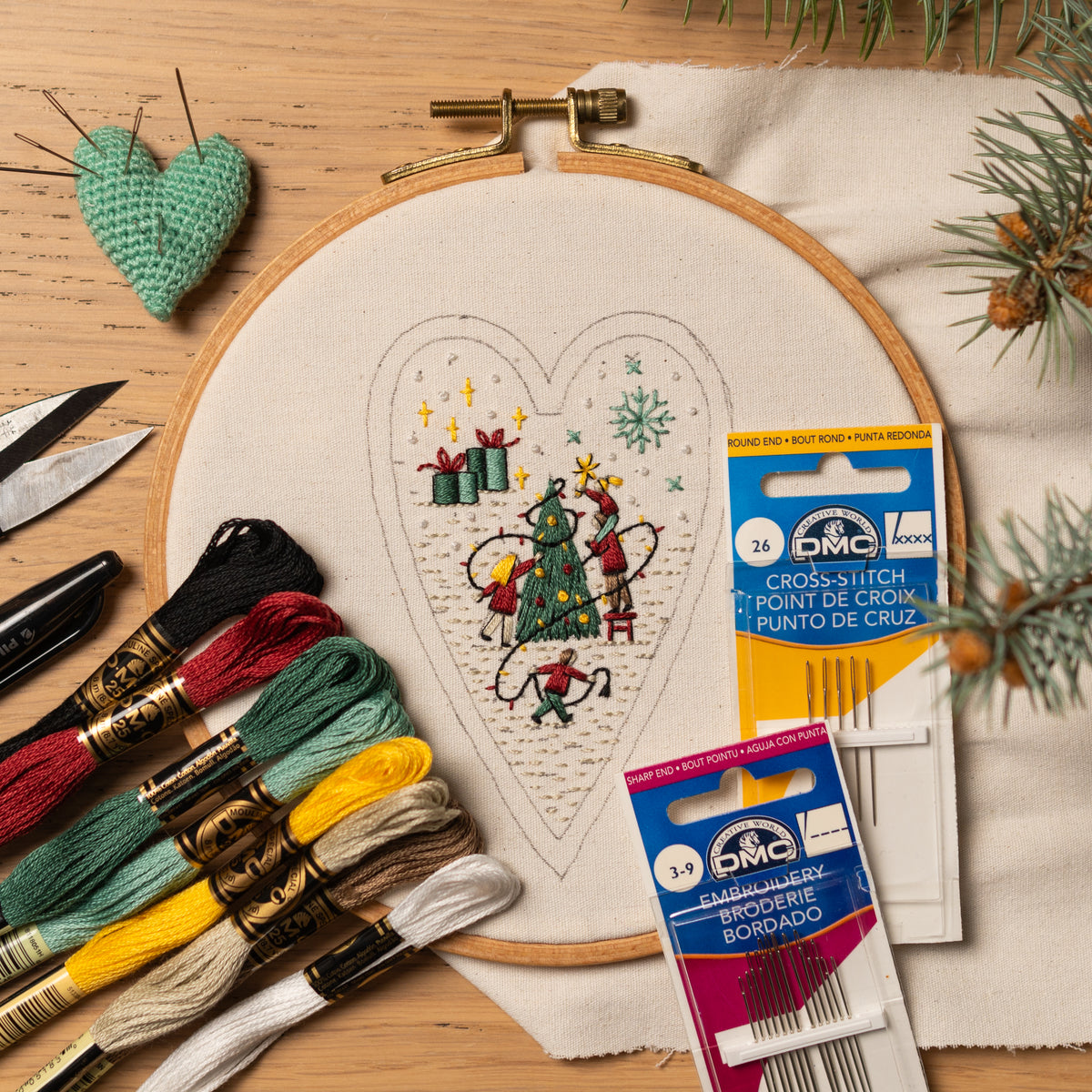Decorating the Christmas Tree Heart Ornament Embroidery Pattern PDF