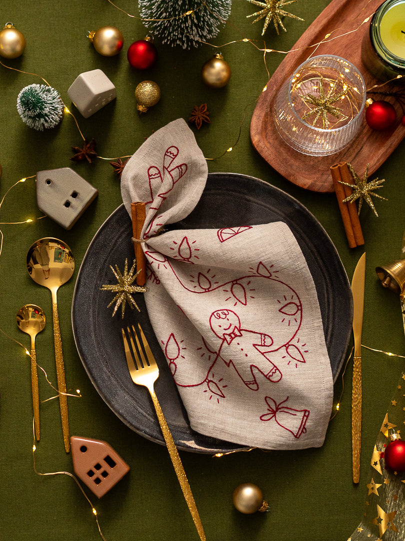 Gingerbread Christmas Napkin – Hand Embroidery Pattern PDF