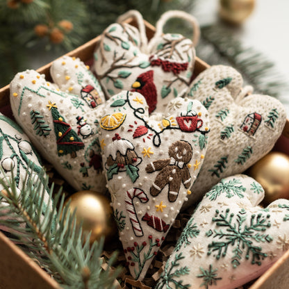 Sweet Party Christmas Heart Ornament Embroidery Pattern PDF