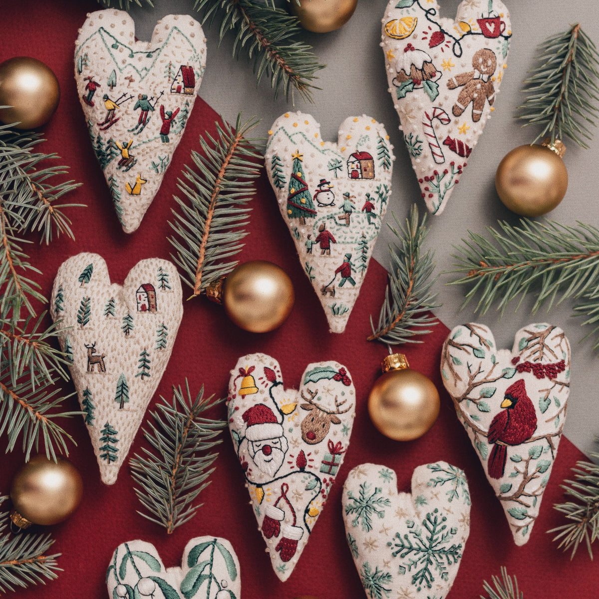 12 Christmas Heart Ornament Embroidery Patterns Bundle - PDF Collection