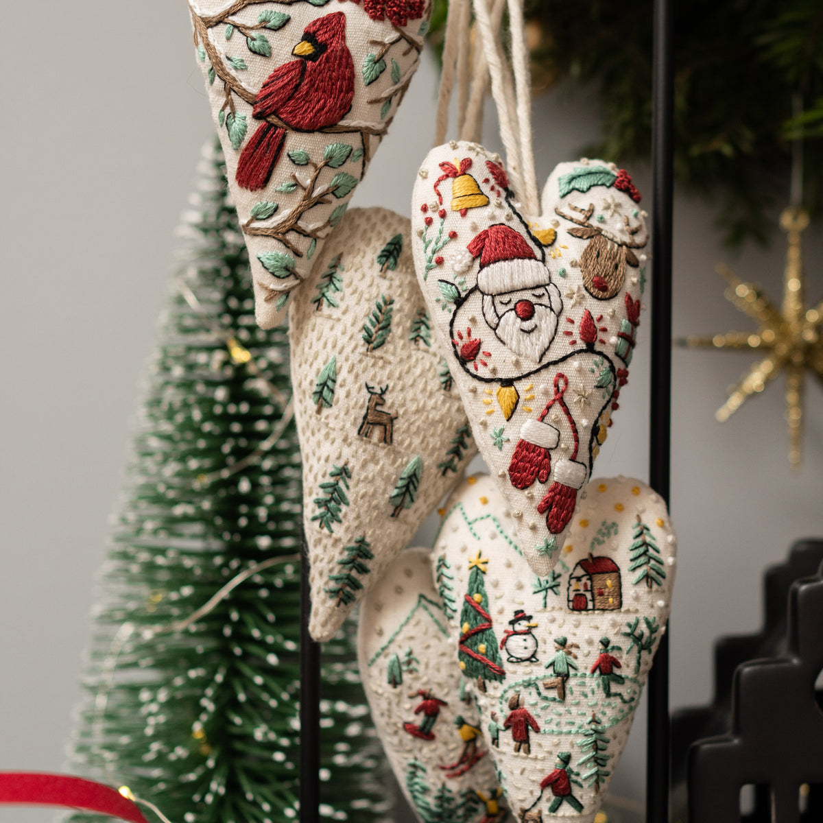 12 Christmas Heart Ornament Embroidery Patterns Bundle - PDF Collection