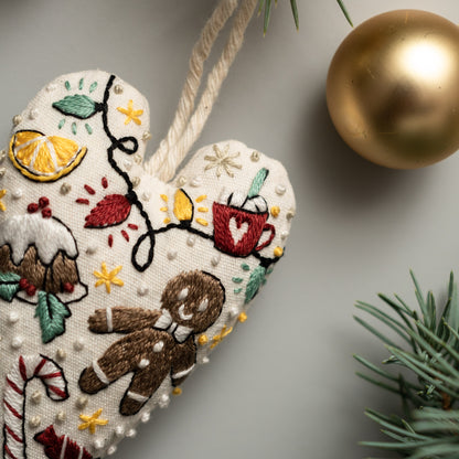 Sweet Party Christmas Heart Ornament Embroidery Pattern PDF