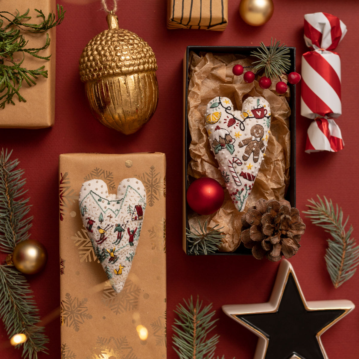 Sweet Party Christmas Heart Ornament Embroidery Pattern PDF