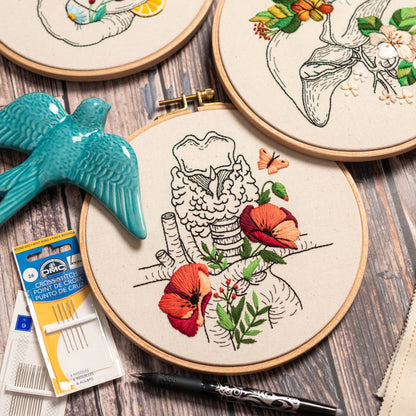 Delicate Thyroid & Poppy Flowers – Anatomical Embroidery Pattern PDF
