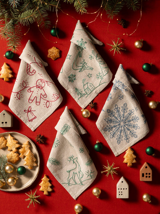 Christmas Stitched Tales – 6 Napkin Embroidery Patterns Bundle PDF