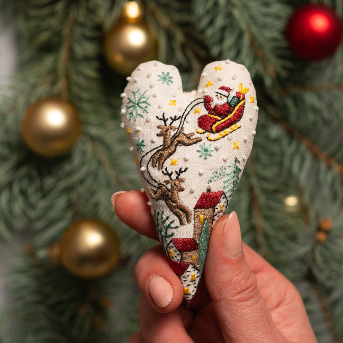 Santa’s Sleigh Christmas Heart Ornament Embroidery Pattern PDF