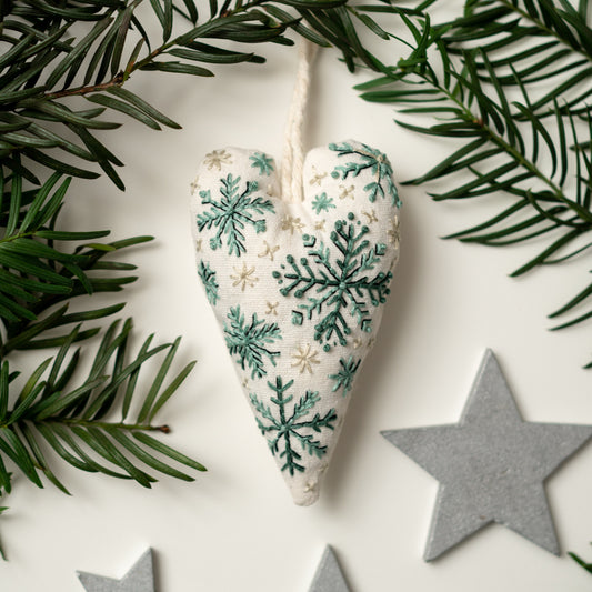 Snowflake Joy Christmas Heart Ornament Embroidery Pattern PDF