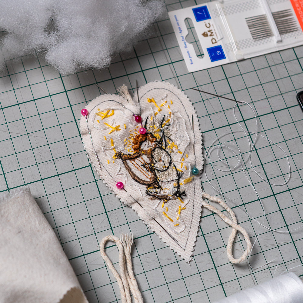 Detail of The Angel’s Song hand embroidery design process