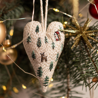 Dreamy Landscape Christmas Heart Ornament Embroidery Pattern PDF