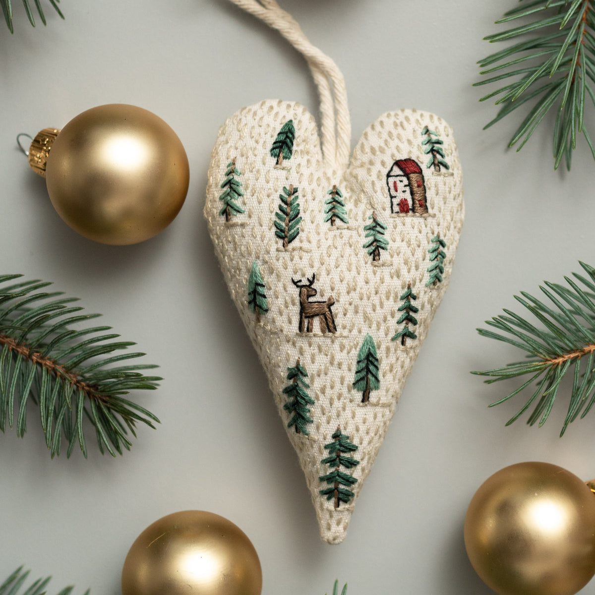 Dreamy Landscape Christmas Heart Ornament Embroidery Pattern PDF