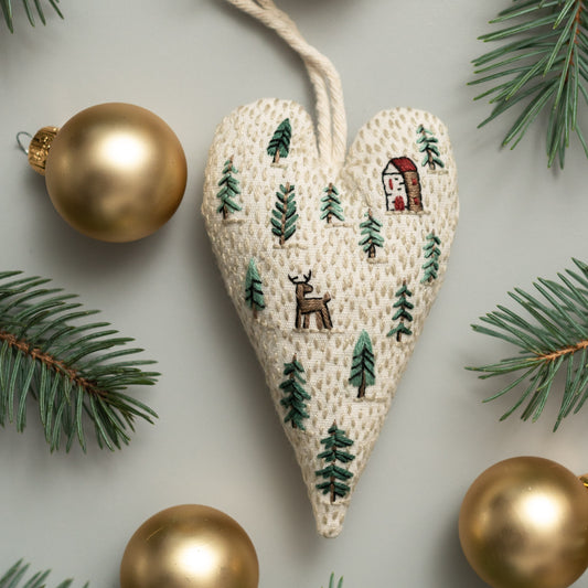 Dreamy Landscape Christmas Heart Ornament Embroidery Pattern PDF