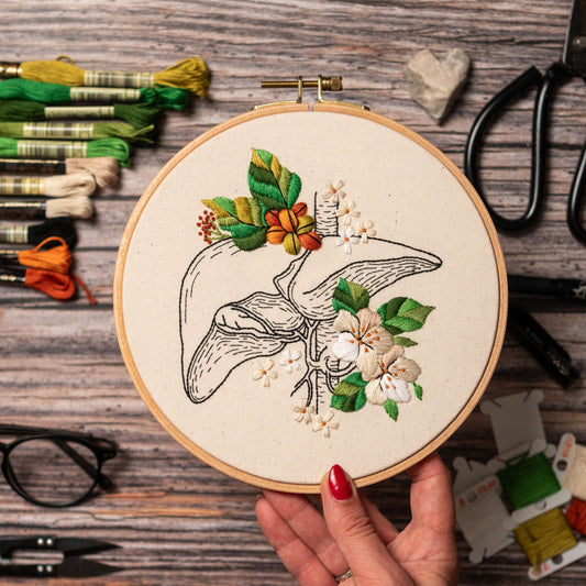 Gentle Liver & Jasmine Flowers – Anatomical Embroidery Pattern PDF