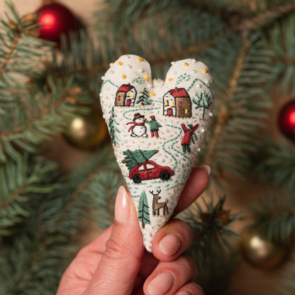Christmas Tree Journey Heart Ornament Embroidery Pattern PDF