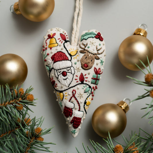 Merry Christmas Heart Ornament Embroidery Pattern PDF