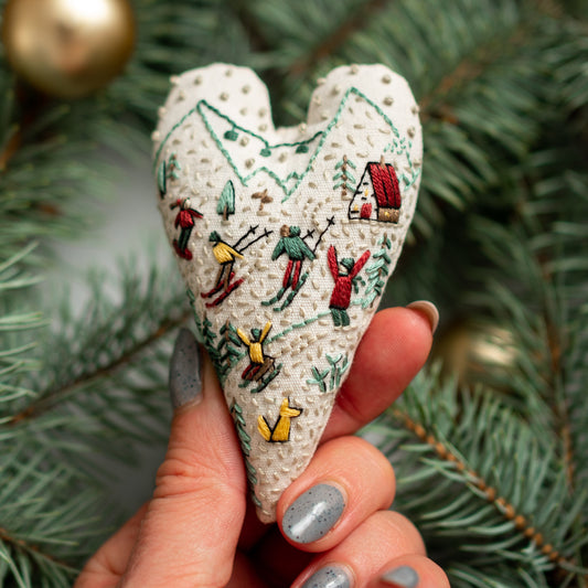 Winter Fun Christmas Heart Ornament Embroidery Pattern PDF