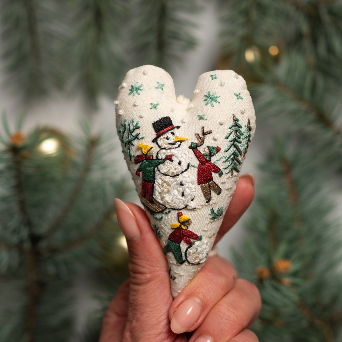 First Snow Joy Snowman Christmas Heart Ornament Embroidery Pattern PDF