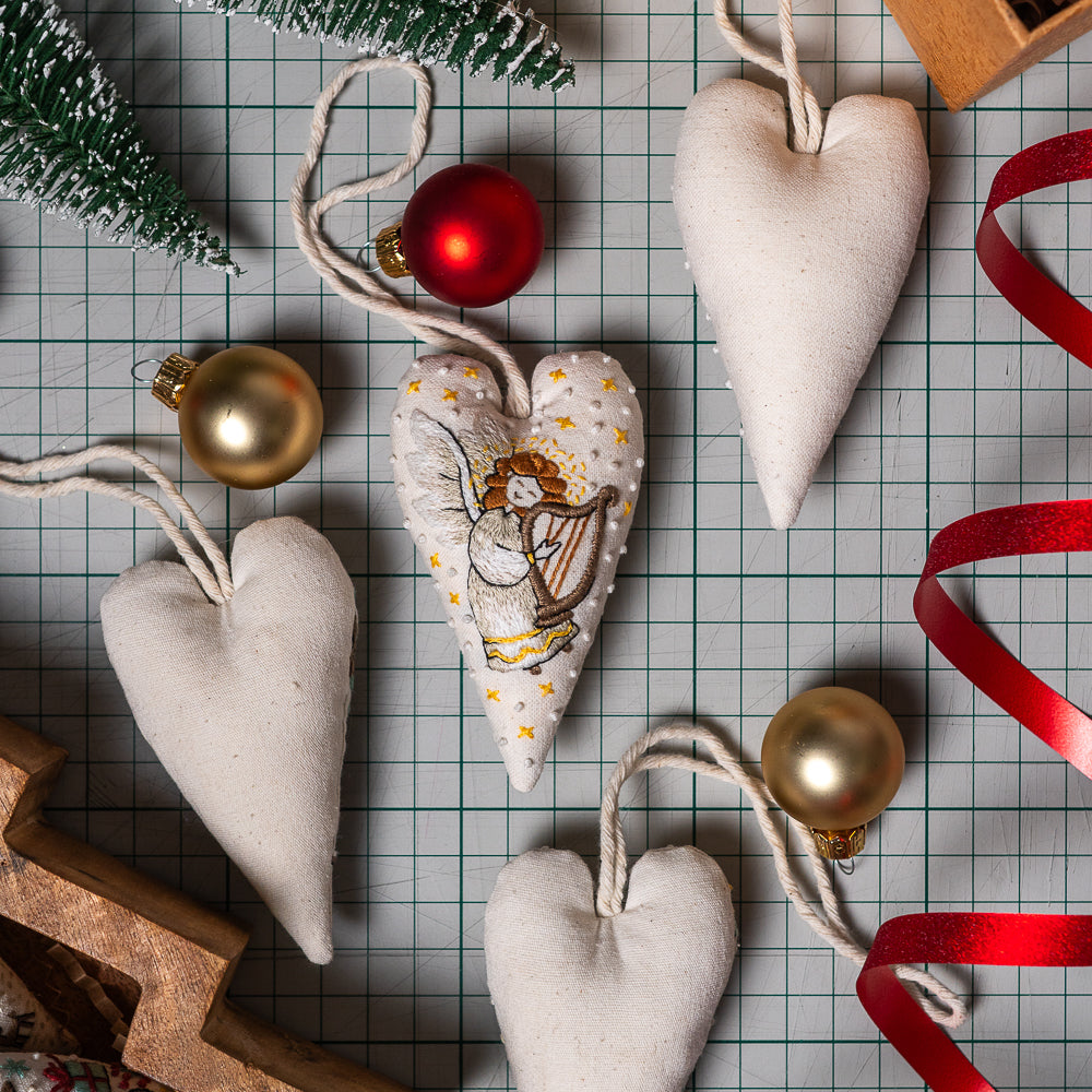 DIY festive ornament, Hand embroidered angel and harp Christmas ornament by Why Knot Stitches