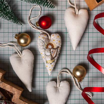 DIY festive ornament, Hand embroidered angel and harp Christmas ornament by Why Knot Stitches