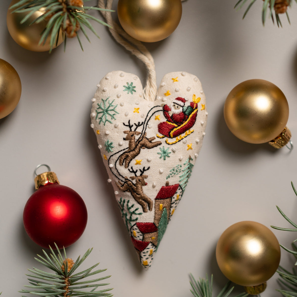 Santa’s Sleigh Christmas Heart Ornament Embroidery Pattern PDF