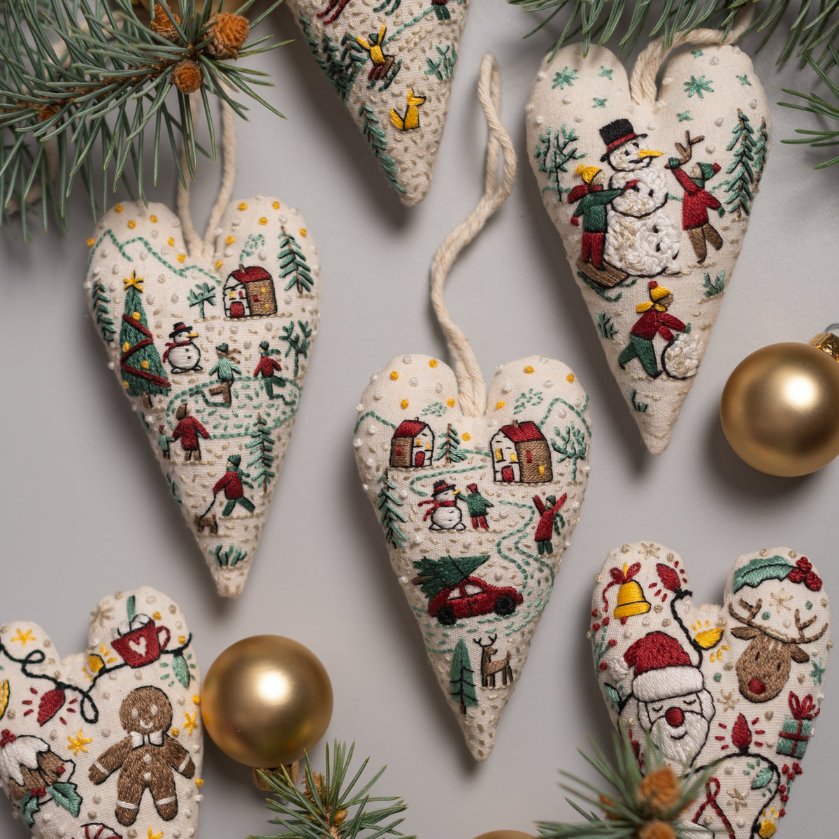 12 Christmas Heart Ornament Embroidery Patterns Bundle - PDF Collection