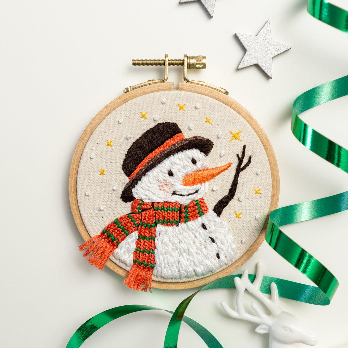 Snowman Embroidery Pattern PDF – Mini Hoop Ornament