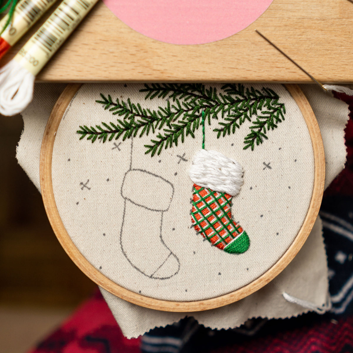 Christmas Stocking Embroidery Pattern PDF – Mini Hoop Ornament