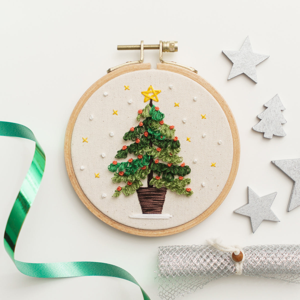 Christmas Tree Embroidery Pattern PDF – Mini Hoop Ornament