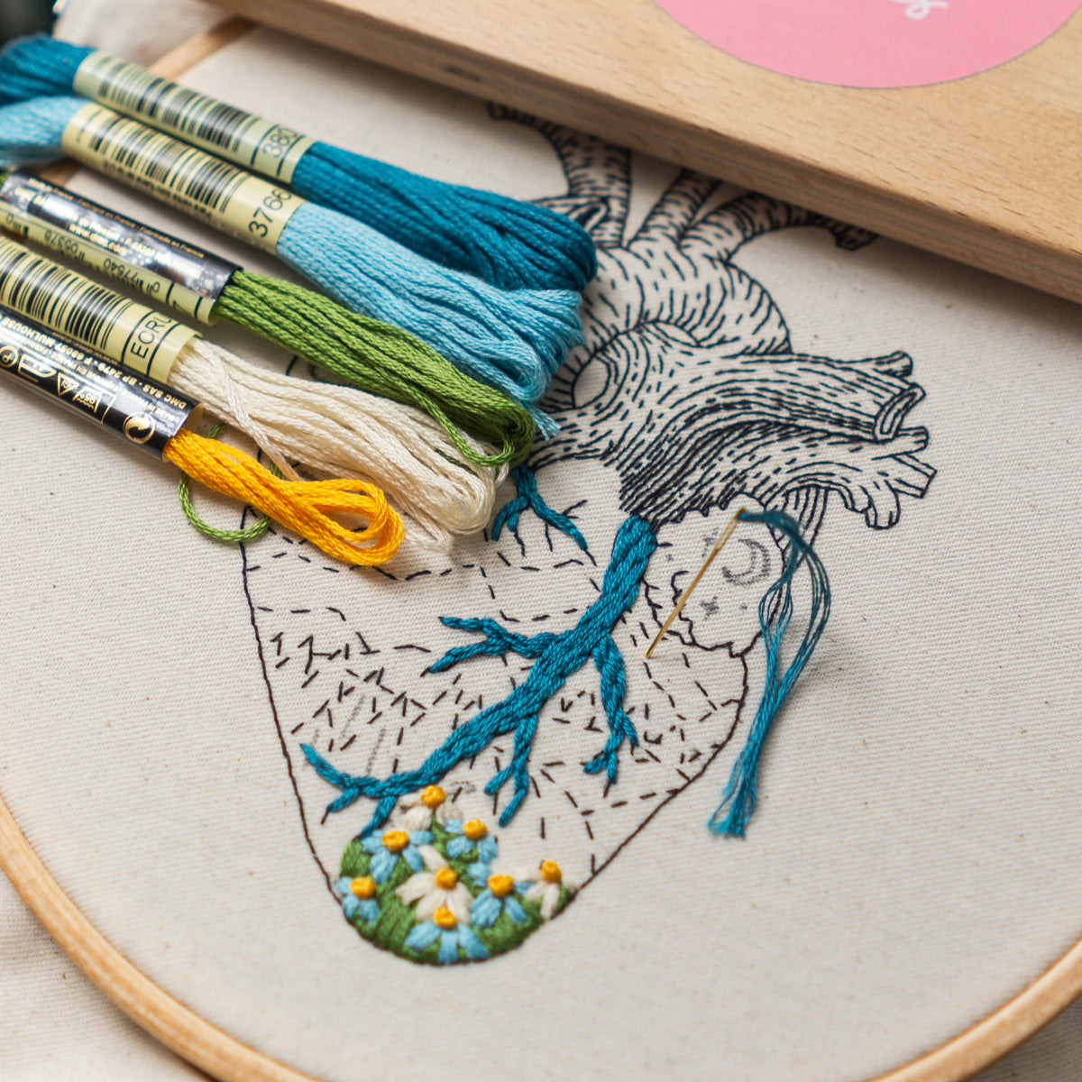 Anatomical Heart & Mountain Landscape – Embroidery Pattern PDF