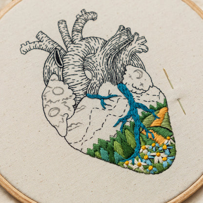 Anatomical Heart & Mountain Landscape – Embroidery Pattern PDF