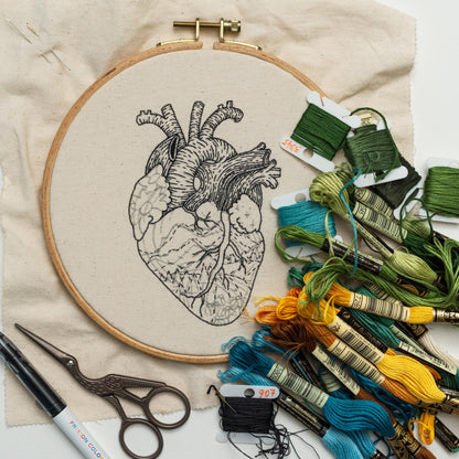 Anatomical Heart & Mountain Landscape – Embroidery Pattern PDF