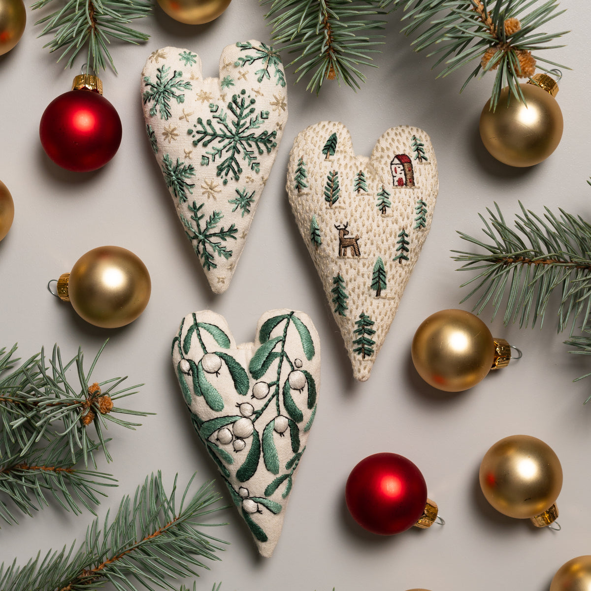 12 Christmas Heart Ornament Embroidery Patterns Bundle - PDF Collection