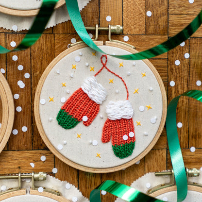 Cozy Mittens Embroidery Pattern PDF – Mini Hoop Ornament