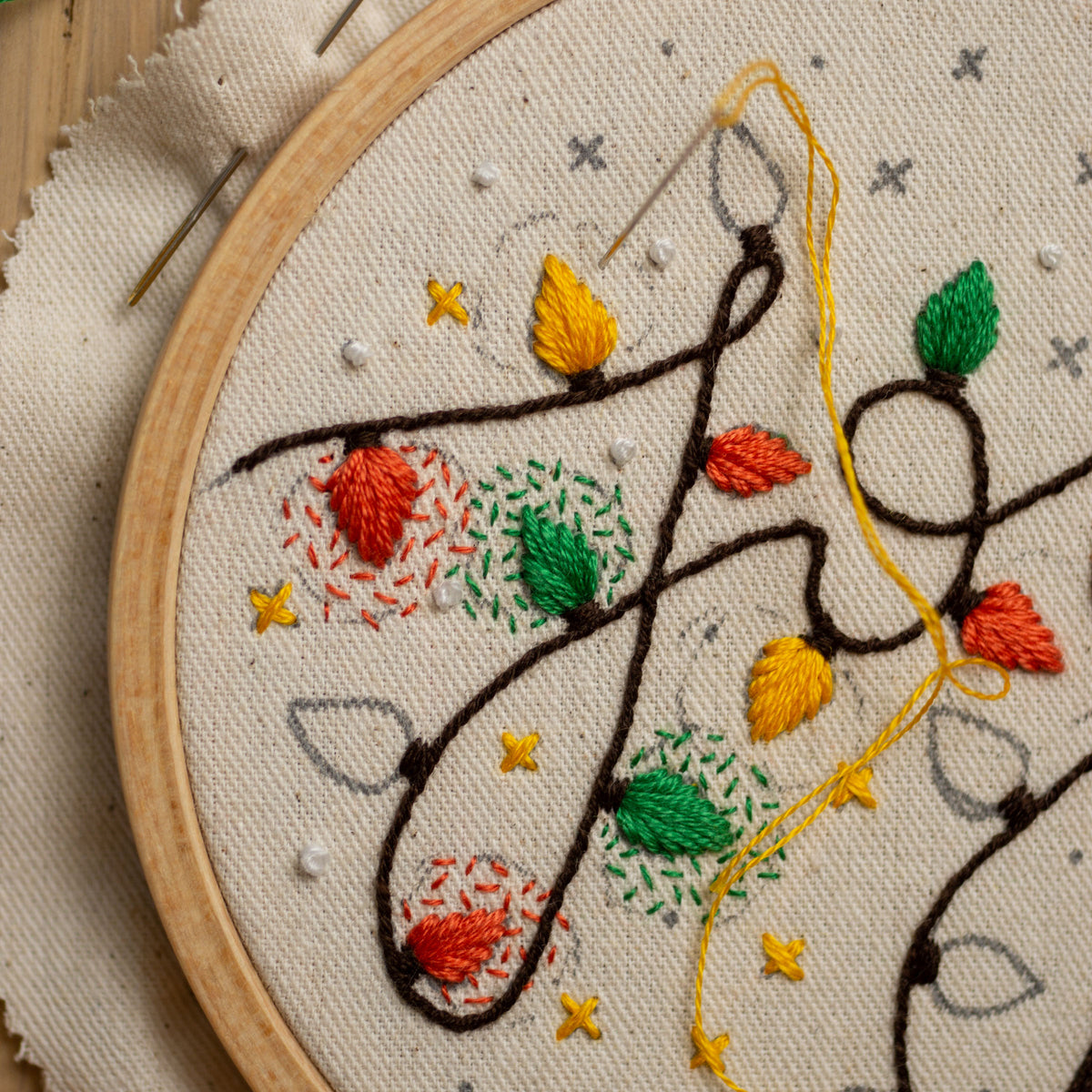 Christmas Lights Embroidery Pattern PDF – Mini Hoop Ornament