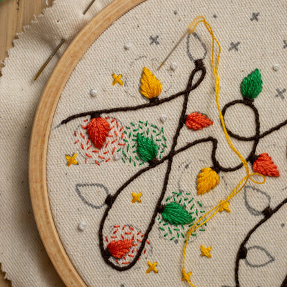 Christmas Lights Embroidery Pattern PDF – Mini Hoop Ornament