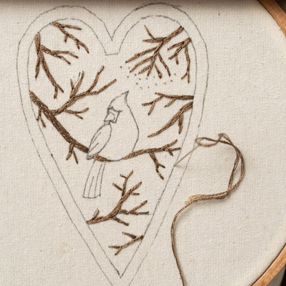Red Cardinal Christmas Heart Ornament Embroidery Pattern PDF