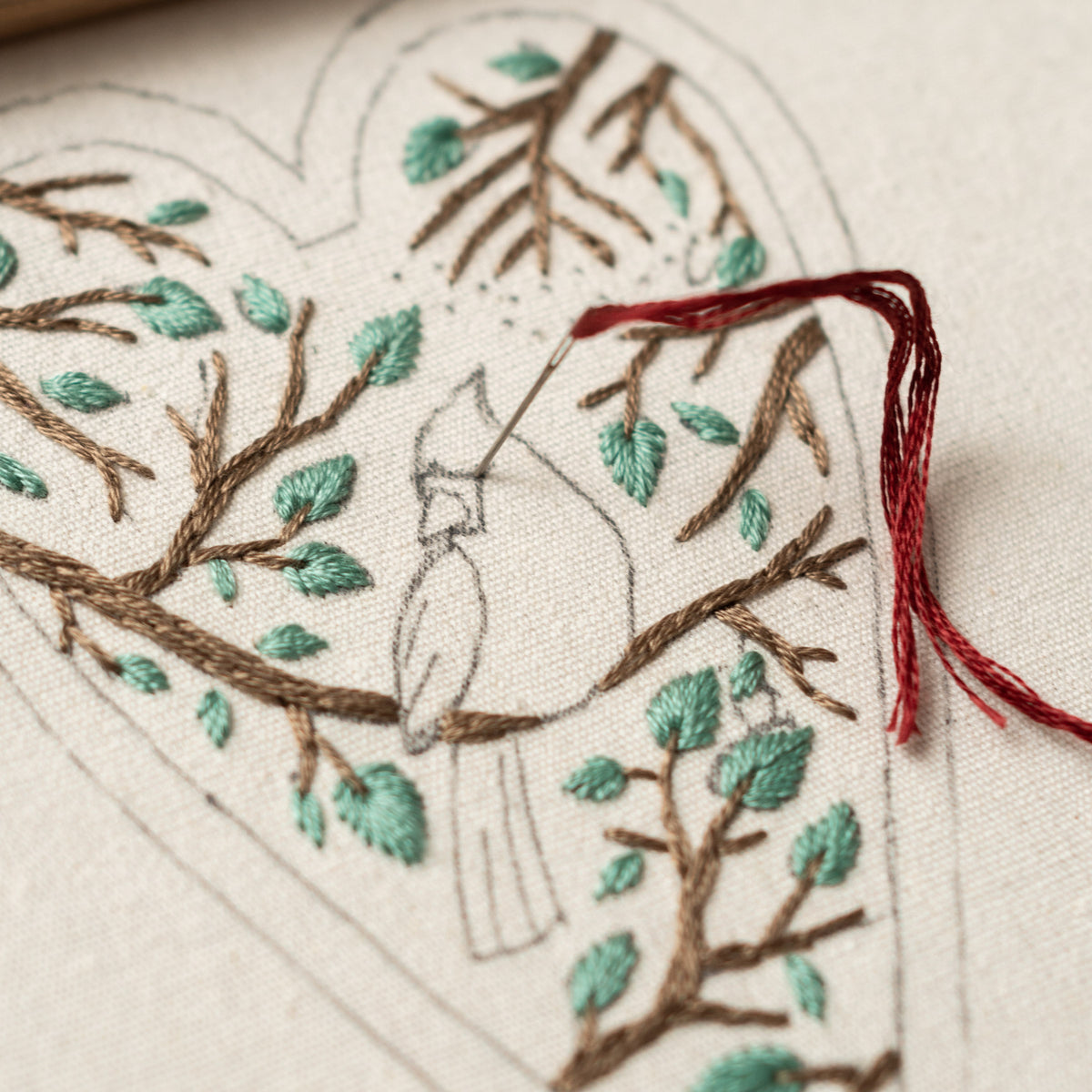 Red Cardinal Christmas Heart Ornament Embroidery Pattern PDF