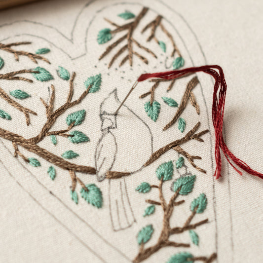Red Cardinal Christmas Heart Ornament Embroidery Pattern PDF