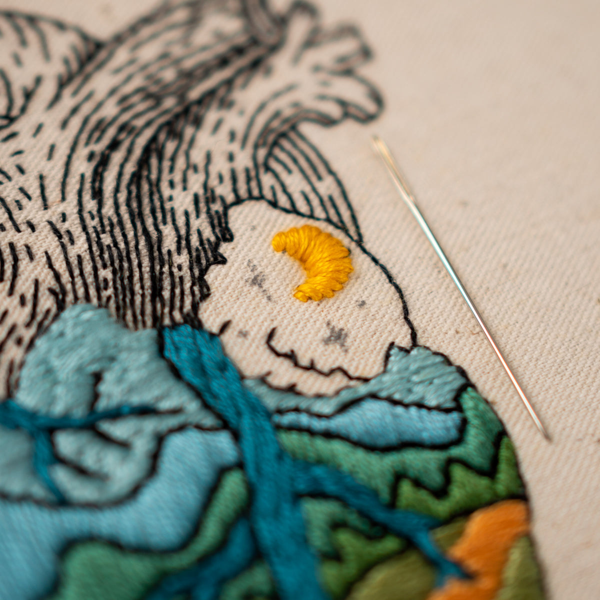 Anatomical Heart & Mountain Landscape – Embroidery Pattern PDF