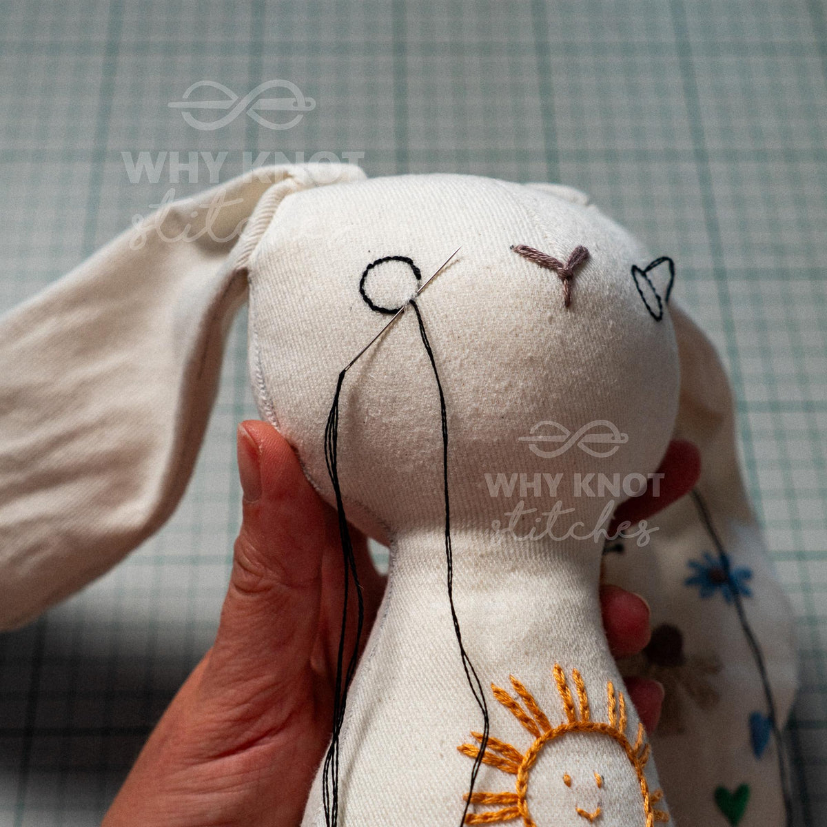 Embroidered Bunny Sewing Pattern PDF | Stuffed Toy | Hand Embroidery Cuddly Bunny DIY