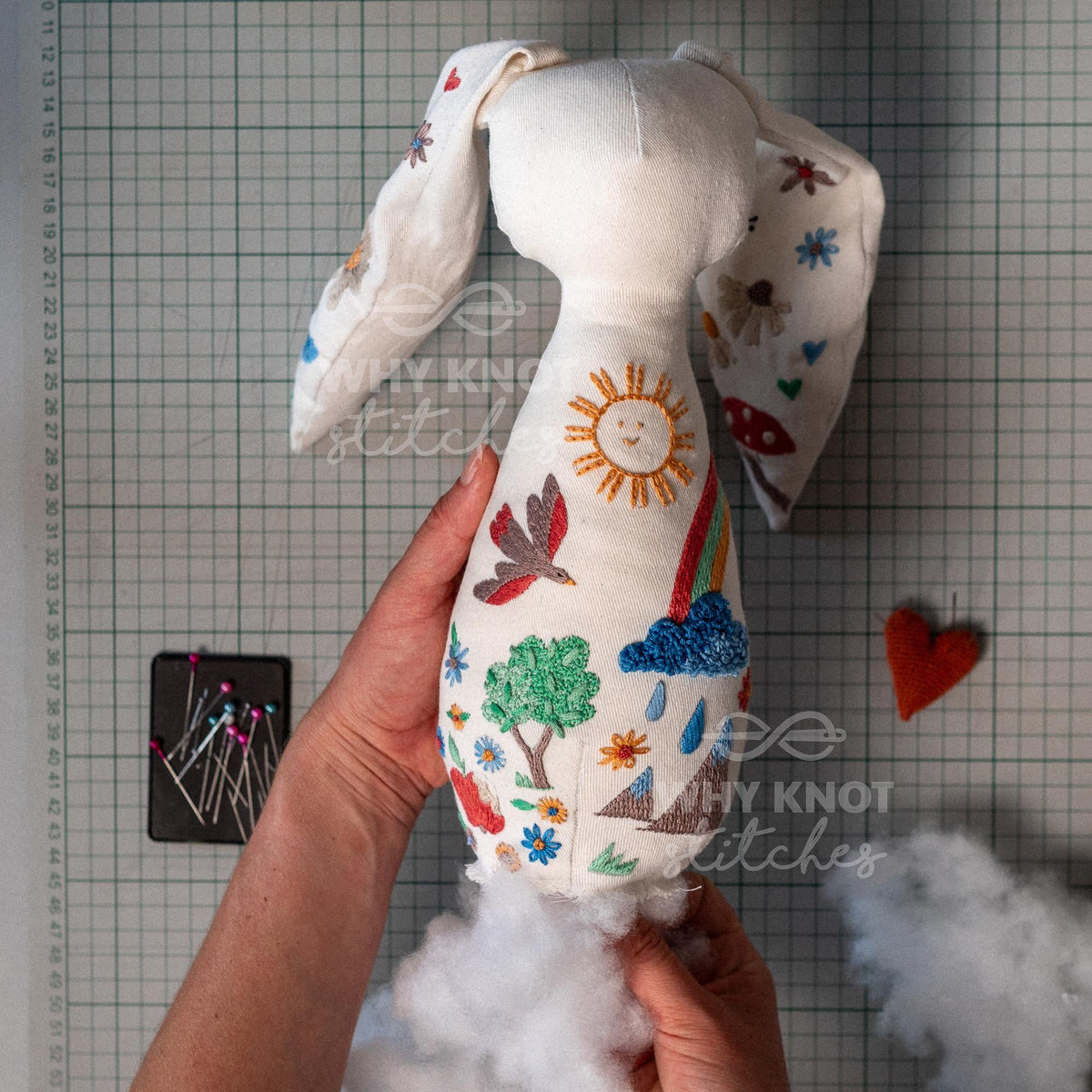 Embroidered Bunny Sewing Pattern PDF | Stuffed Toy | Hand Embroidery Cuddly Bunny DIY