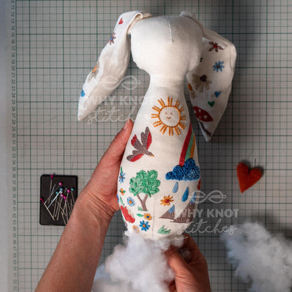 Embroidered Bunny Sewing Pattern PDF | Stuffed Toy | Hand Embroidery Cuddly Bunny DIY