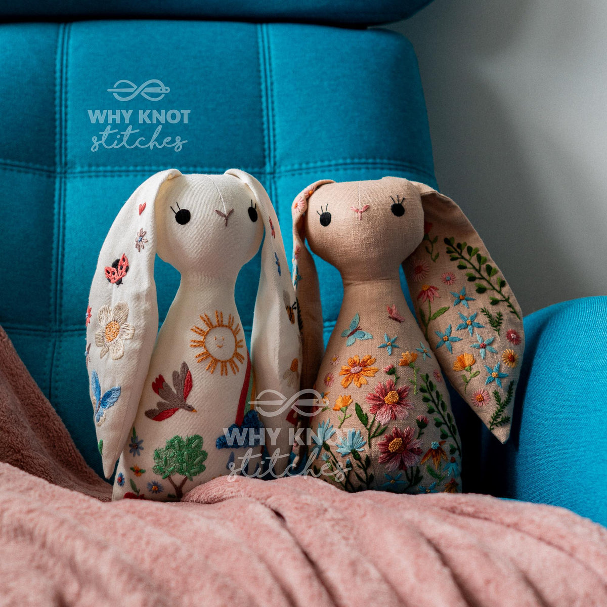 Embroidered Bunny Sewing Pattern PDF | Stuffed Toy | Hand Embroidery Cuddly Bunny DIY